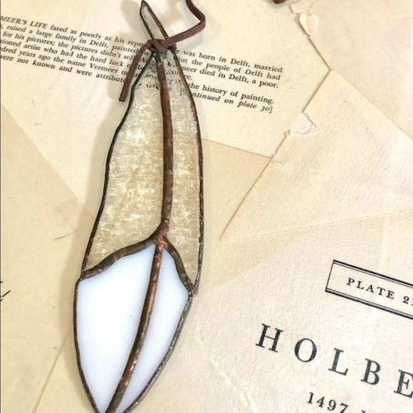 Free People Feather Ornament Glass Copper White - Picture 2 of 5